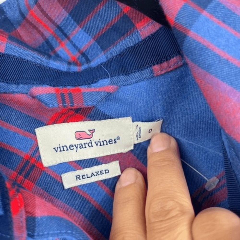 Vineyard Vines Button Down Women Size‎ 0 Blue Red Plaid Relaxed Preppy Coastal - Picture 4 of 12